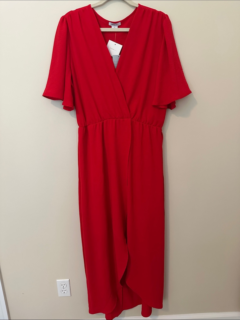 Sleeved Red Maxi Dress with Wrap Front - Unknown Brand